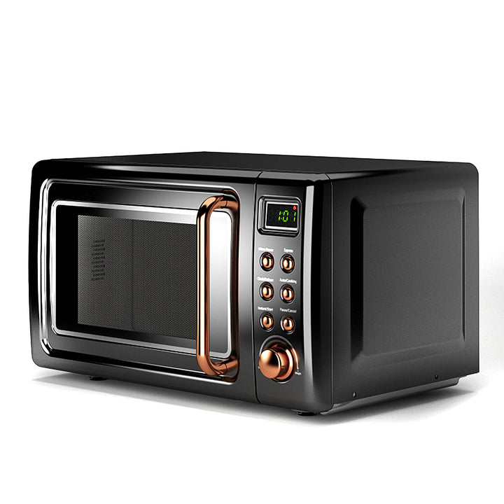 Costway - 0.7Cu.ft Retro Countertop Microwave Oven 700W LED Display Glass Turntable - Rose Gold_11