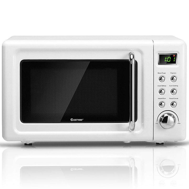 Costway - 0.7Cu.ft Retro Countertop Microwave Oven 700W LED Display Glass Turntable - White_0