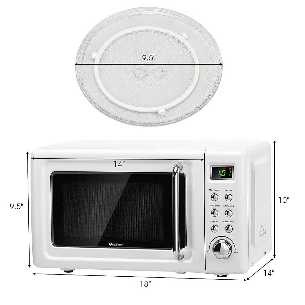 Costway - 0.7Cu.ft Retro Countertop Microwave Oven 700W LED Display Glass Turntable - White_1