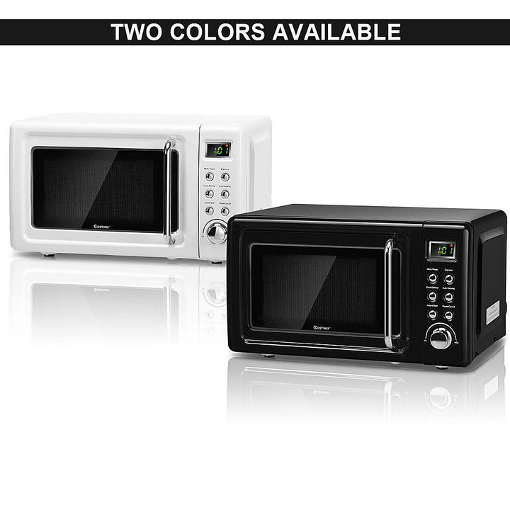 Costway - 0.7Cu.ft Retro Countertop Microwave Oven 700W LED Display Glass Turntable - White_2