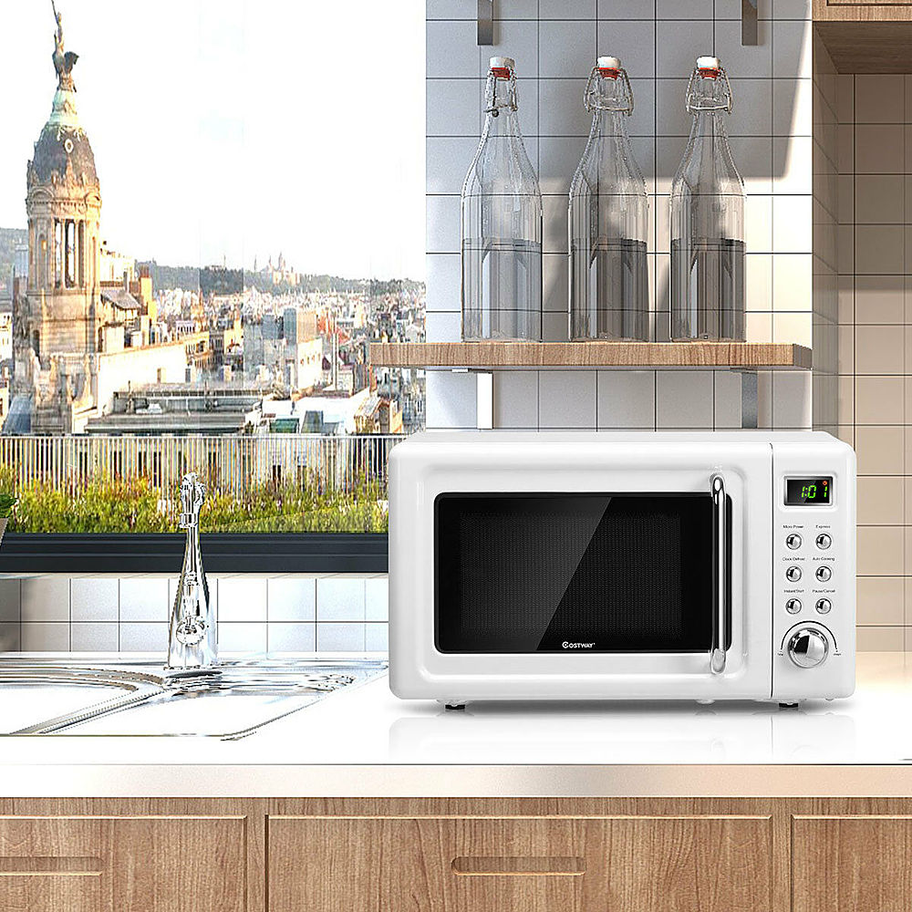 Costway - 0.7Cu.ft Retro Countertop Microwave Oven 700W LED Display Glass Turntable - White_3