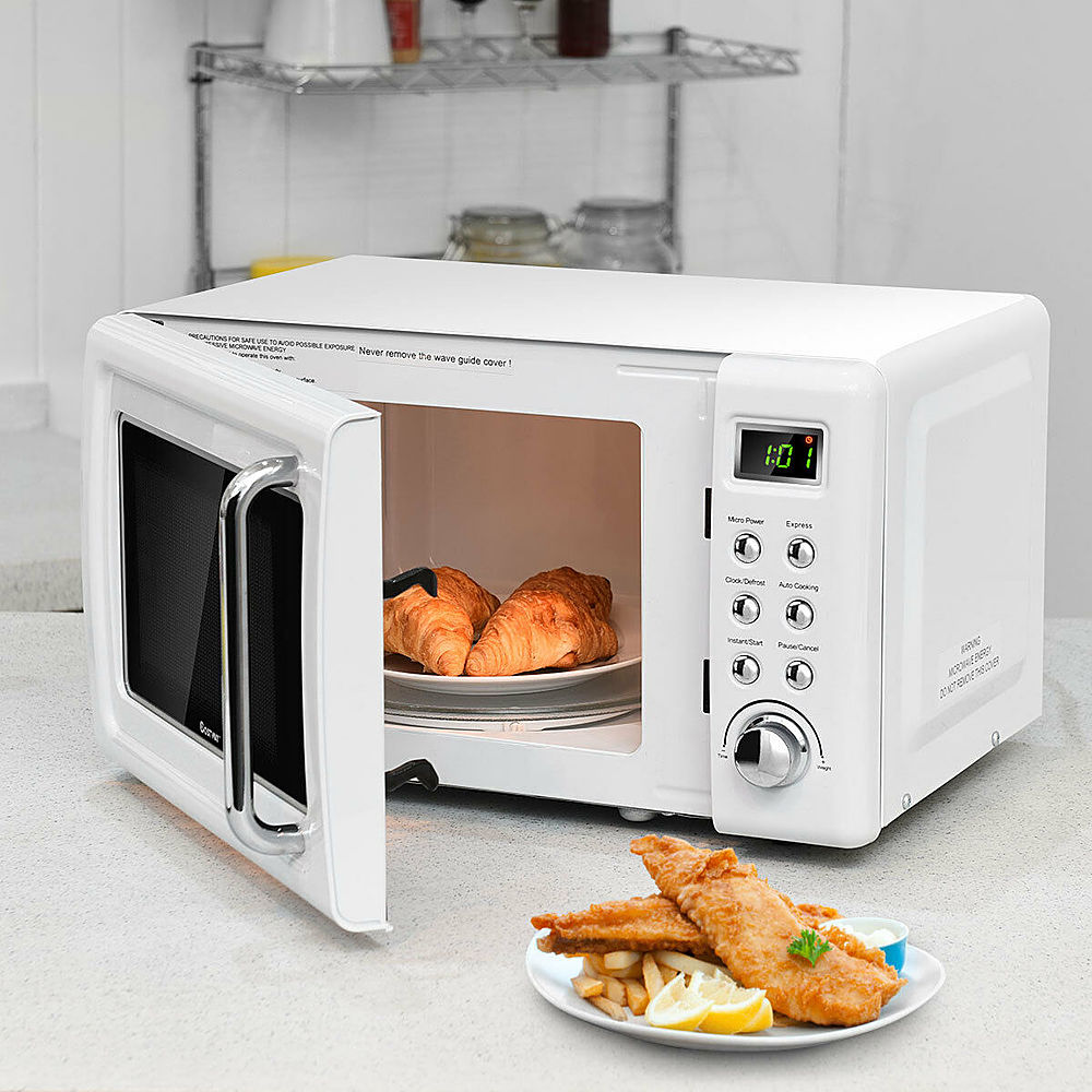 Costway - 0.7Cu.ft Retro Countertop Microwave Oven 700W LED Display Glass Turntable - White_4