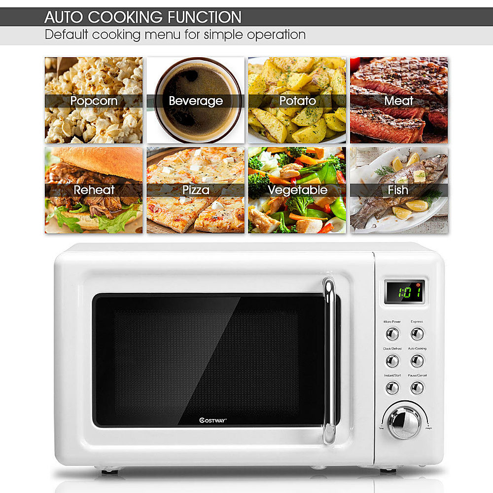 Costway - 0.7Cu.ft Retro Countertop Microwave Oven 700W LED Display Glass Turntable - White_5