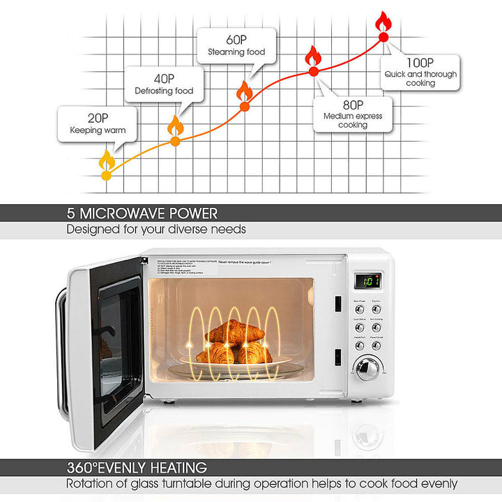 Costway - 0.7Cu.ft Retro Countertop Microwave Oven 700W LED Display Glass Turntable - White_6