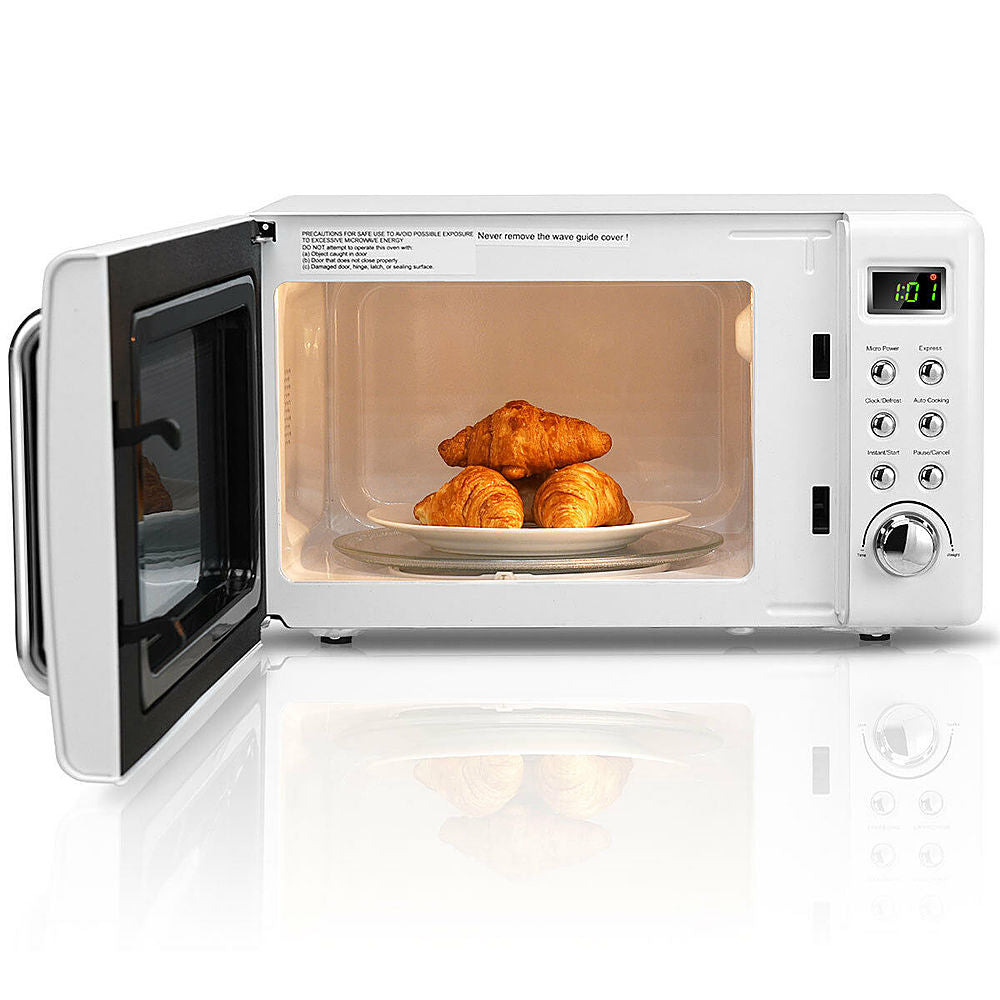 Costway - 0.7Cu.ft Retro Countertop Microwave Oven 700W LED Display Glass Turntable - White_10