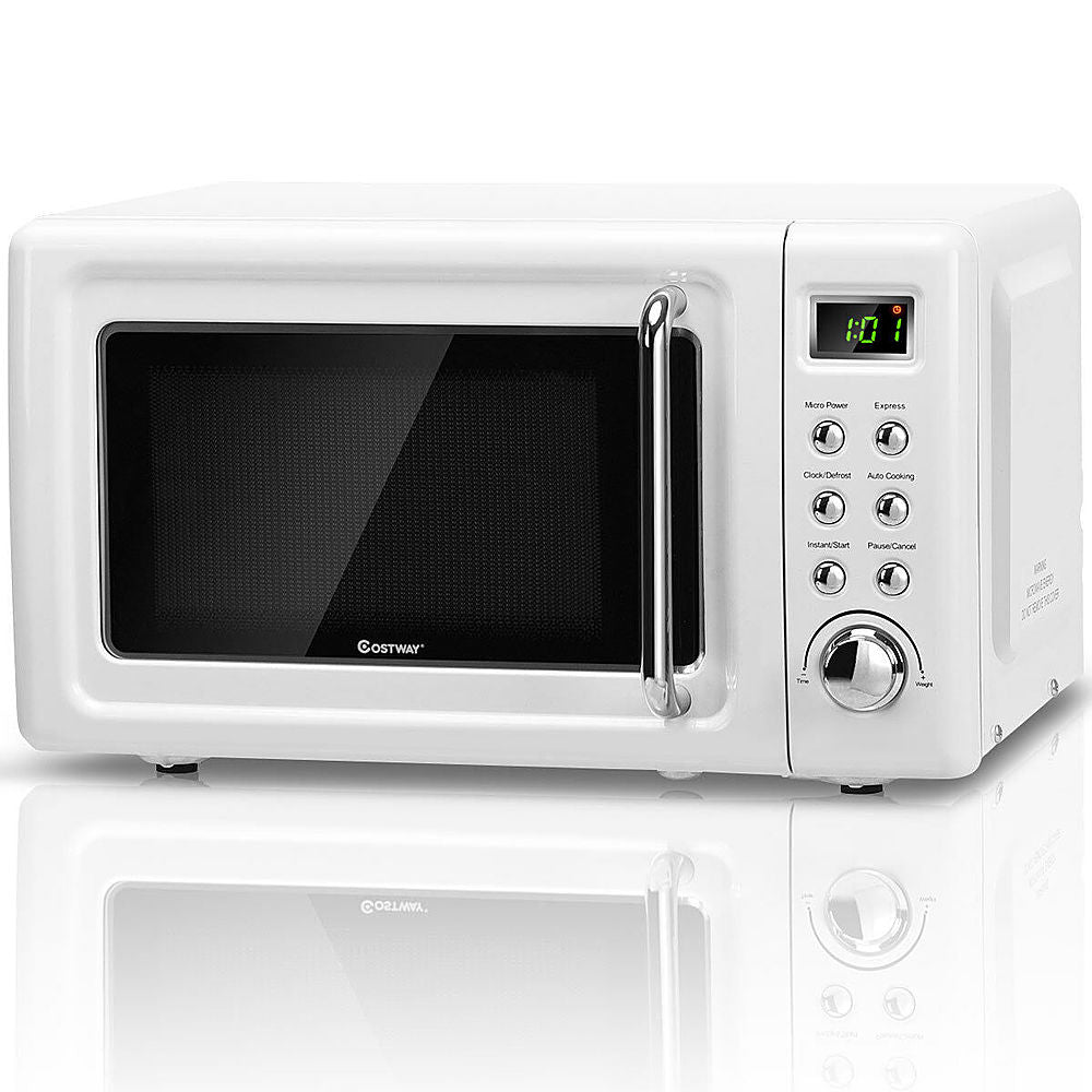 Costway - 0.7Cu.ft Retro Countertop Microwave Oven 700W LED Display Glass Turntable - White_11