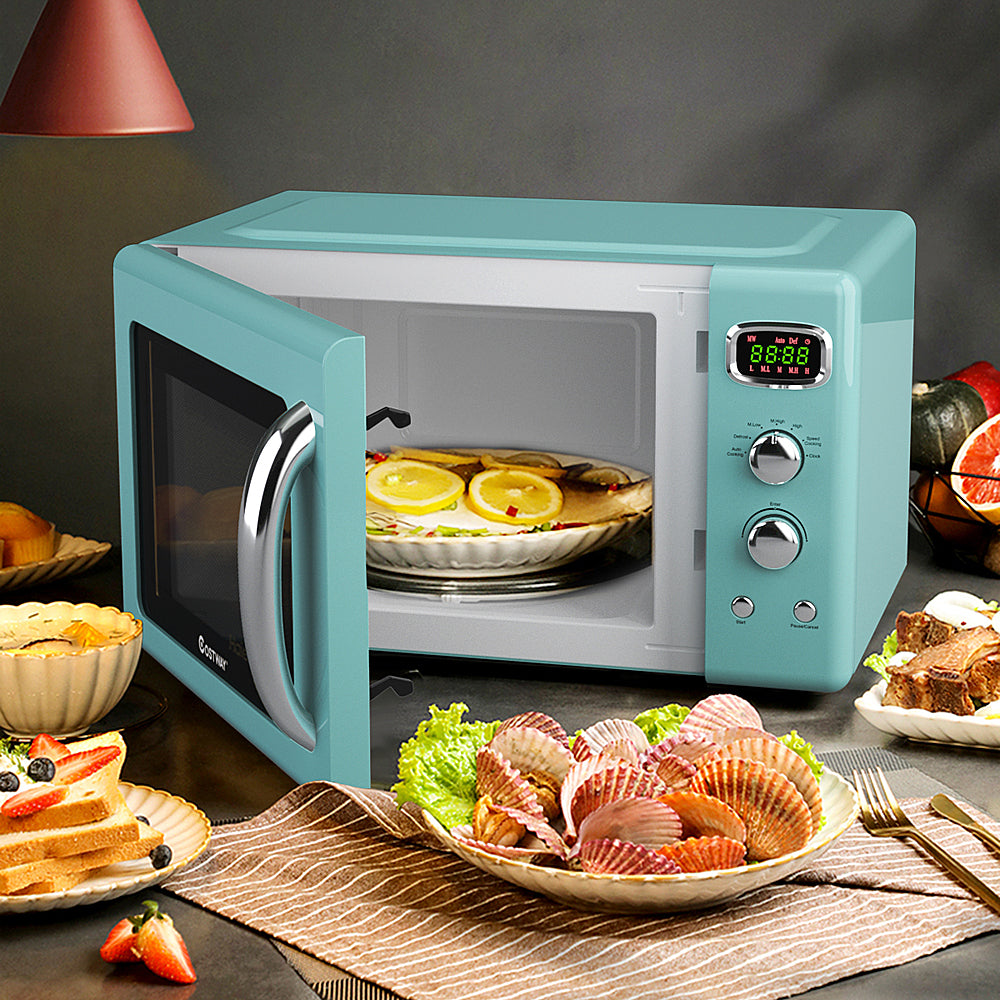 Costway - 0.9Cu.ft. Retro Countertop Compact Microwave Oven 900W 8 Cooking Settings - Green_8