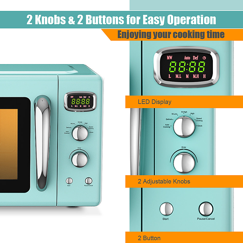 Costway - 0.9Cu.ft. Retro Countertop Compact Microwave Oven 900W 8 Cooking Settings - Green_2