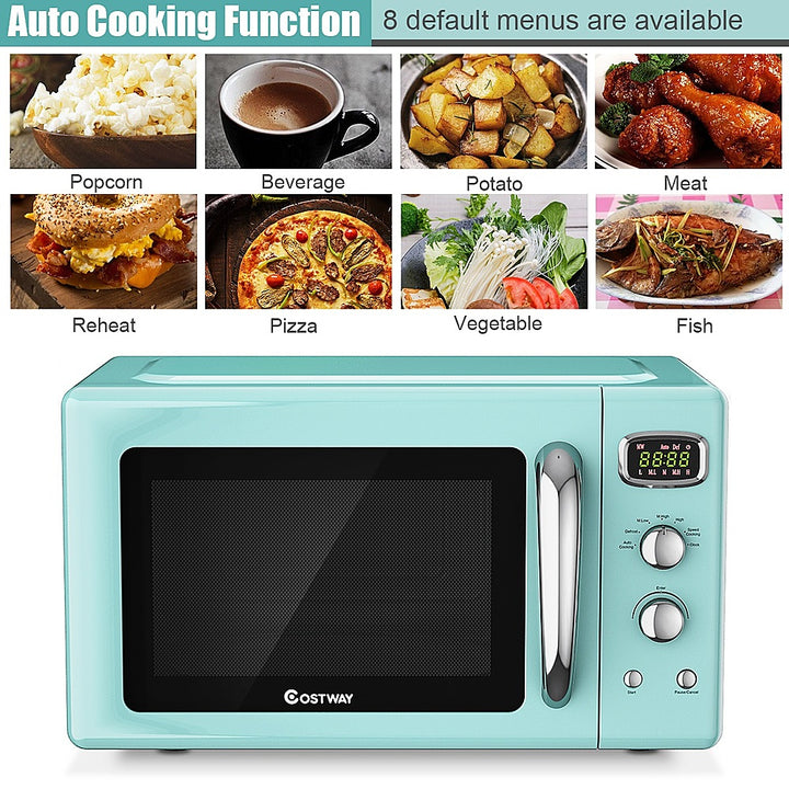 Costway - 0.9Cu.ft. Retro Countertop Compact Microwave Oven 900W 8 Cooking Settings - Green_4