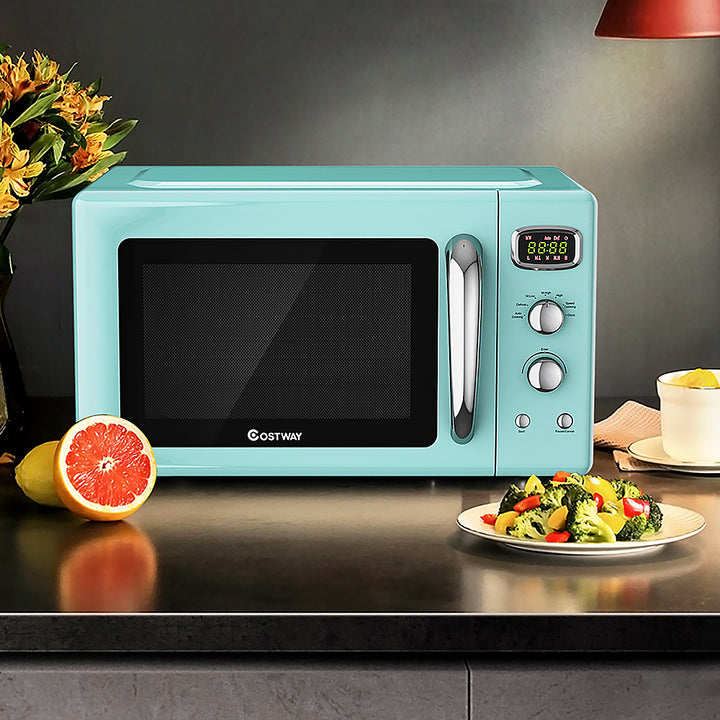 Costway - 0.9Cu.ft. Retro Countertop Compact Microwave Oven 900W 8 Cooking Settings - Green_5