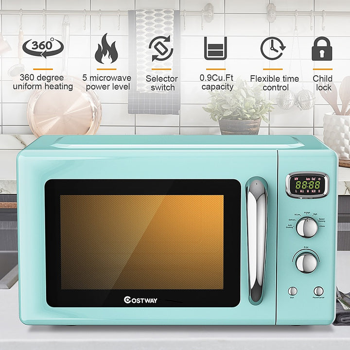 Costway - 0.9Cu.ft. Retro Countertop Compact Microwave Oven 900W 8 Cooking Settings - Green_9