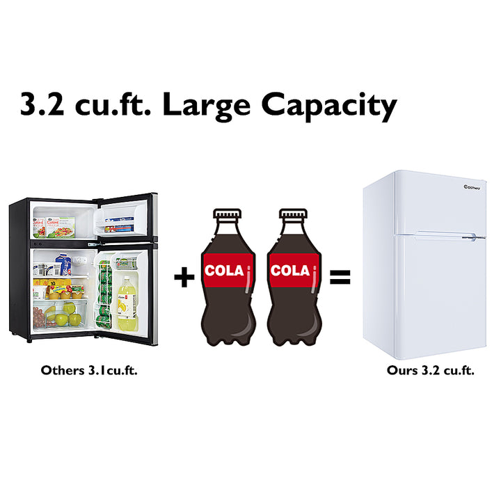 Costway - Refrigerator Small Freezer Cooler Fridge Compact 3.2 cu ft. Unit, - White_7