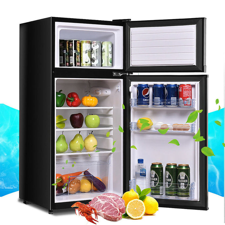 Costway - 2 Doors 3.4 cu ft. Unit Compact Mini Refrigerator Freezer Cooler - Black_0