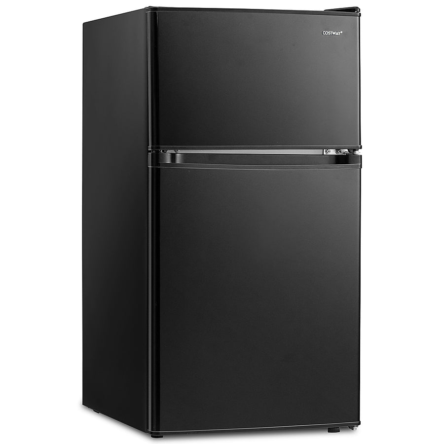 Costway - 3.2 Cu.Ft Mini Refrigerator with Freezer Compact Fridge with 2 Reversible Door - Black_0