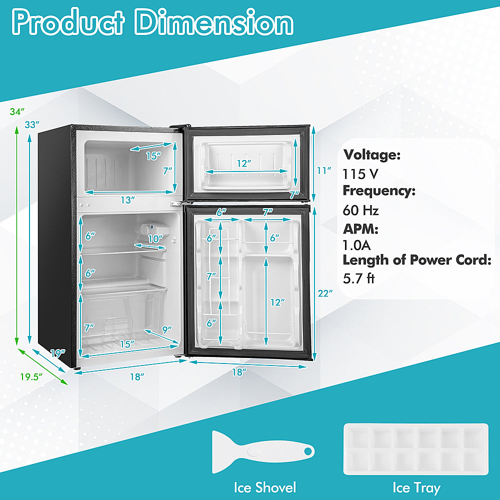 Costway - 3.2 Cu.Ft Mini Refrigerator with Freezer Compact Fridge with 2 Reversible Door - Black_1