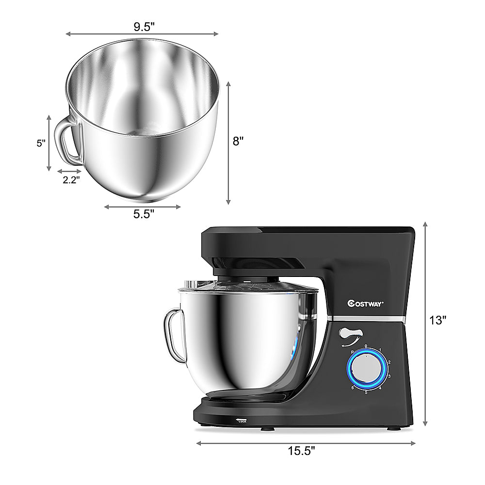 Costway - Tilt-Head Stand Mixer 7.5 Qt 6 Speed 660W with Dough Hook, Whisk & Beater - Black_1