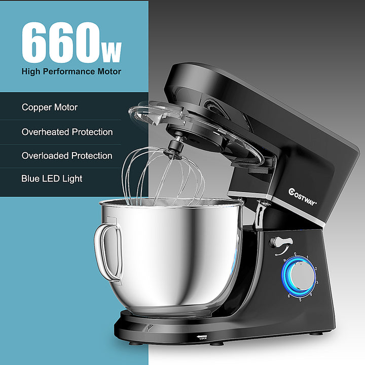 Costway - Tilt-Head Stand Mixer 7.5 Qt 6 Speed 660W with Dough Hook, Whisk & Beater - Black_7