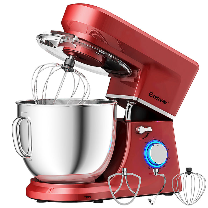 Costway - Tilt-Head Stand Mixer 7.5 Qt 6 Speed 660W with Dough Hook, Whisk & Beater - Red_0