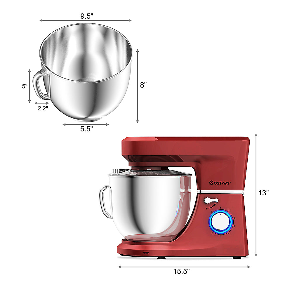 Costway - Tilt-Head Stand Mixer 7.5 Qt 6 Speed 660W with Dough Hook, Whisk & Beater - Red_1