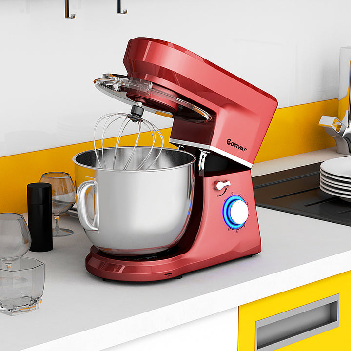 Costway - Tilt-Head Stand Mixer 7.5 Qt 6 Speed 660W with Dough Hook, Whisk & Beater - Red_2