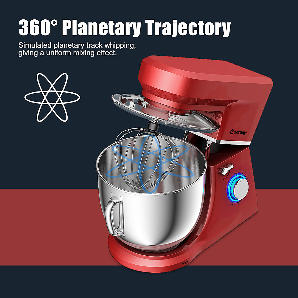 Costway - Tilt-Head Stand Mixer 7.5 Qt 6 Speed 660W with Dough Hook, Whisk & Beater - Red_6