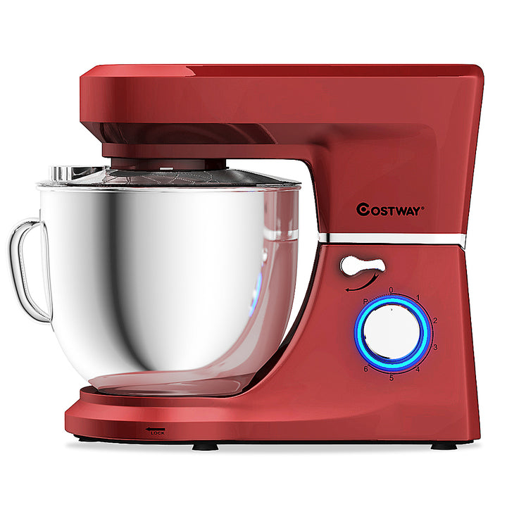 Costway - Tilt-Head Stand Mixer 7.5 Qt 6 Speed 660W with Dough Hook, Whisk & Beater - Red_11