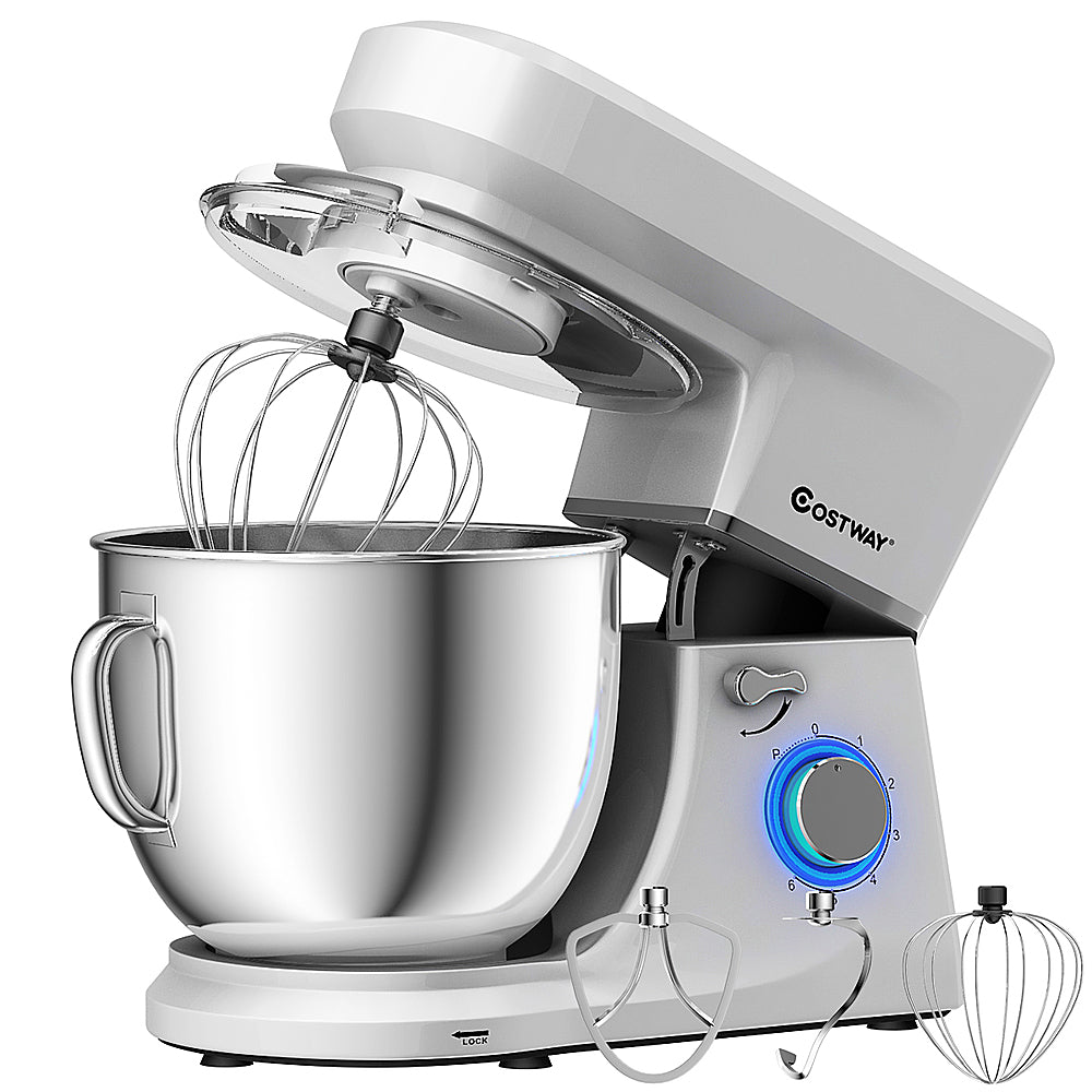 Costway - Tilt-Head Stand Mixer 7.5 Qt 6 Speed 660W with Dough Hook, Whisk & Beater - Silver_0