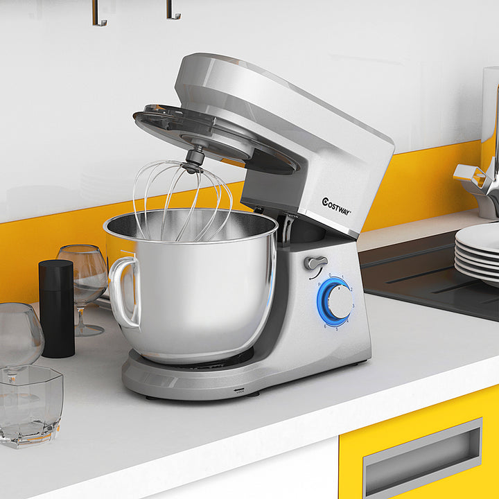 Costway - Tilt-Head Stand Mixer 7.5 Qt 6 Speed 660W with Dough Hook, Whisk & Beater - Silver_2