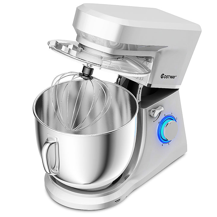 Costway - Tilt-Head Stand Mixer 7.5 Qt 6 Speed 660W with Dough Hook, Whisk & Beater - Silver_9