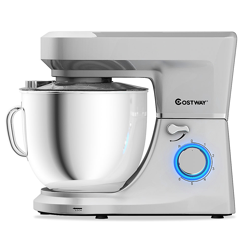 Costway - Tilt-Head Stand Mixer 7.5 Qt 6 Speed 660W with Dough Hook, Whisk & Beater - Silver_11