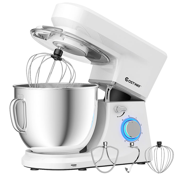 Costway - Tilt-Head Stand Mixer 7.5 Qt 6 Speed 660W with Dough Hook, Whisk & Beater - White_0