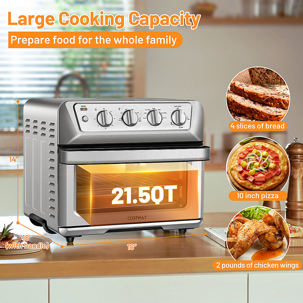 Costway - 21.5QT Air Fryer Toaster Oven 1800W Countertop Convection Oven w/ Recipe - Silver_1