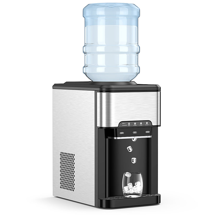 Costway - 3-in-1 Water Cooler Dispenser with Built-in Ice Maker w/ 3 Temperature Settings - Silver + Black_0