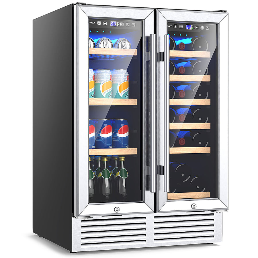 Costway - 24'' Dual Zone Wine and Beverage Cooler Refrigerator Dual Control Refrigerator - Silver_0