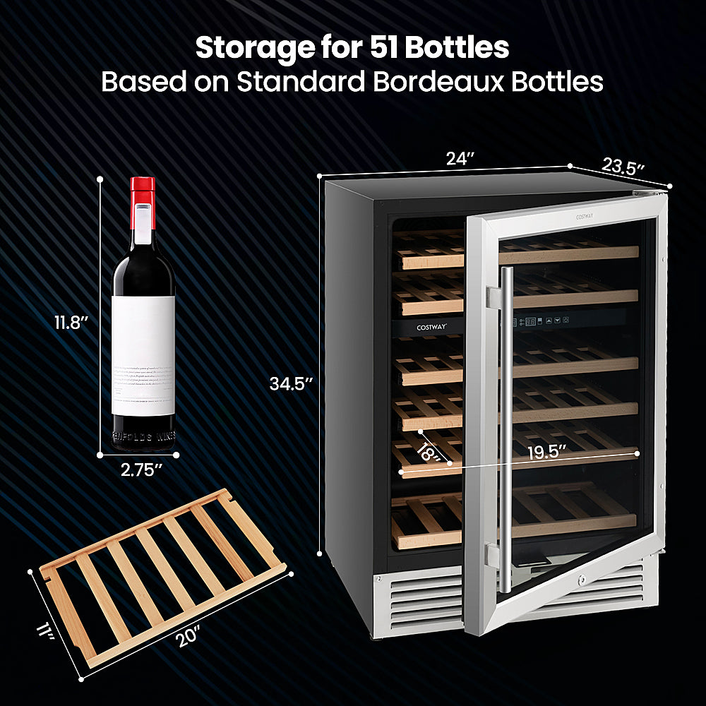 Costway - 24 Inch Wine Cooler 51 Bottles Dual Zone Wine Refrigerator Built-In Freestanding - Black/Silver_1