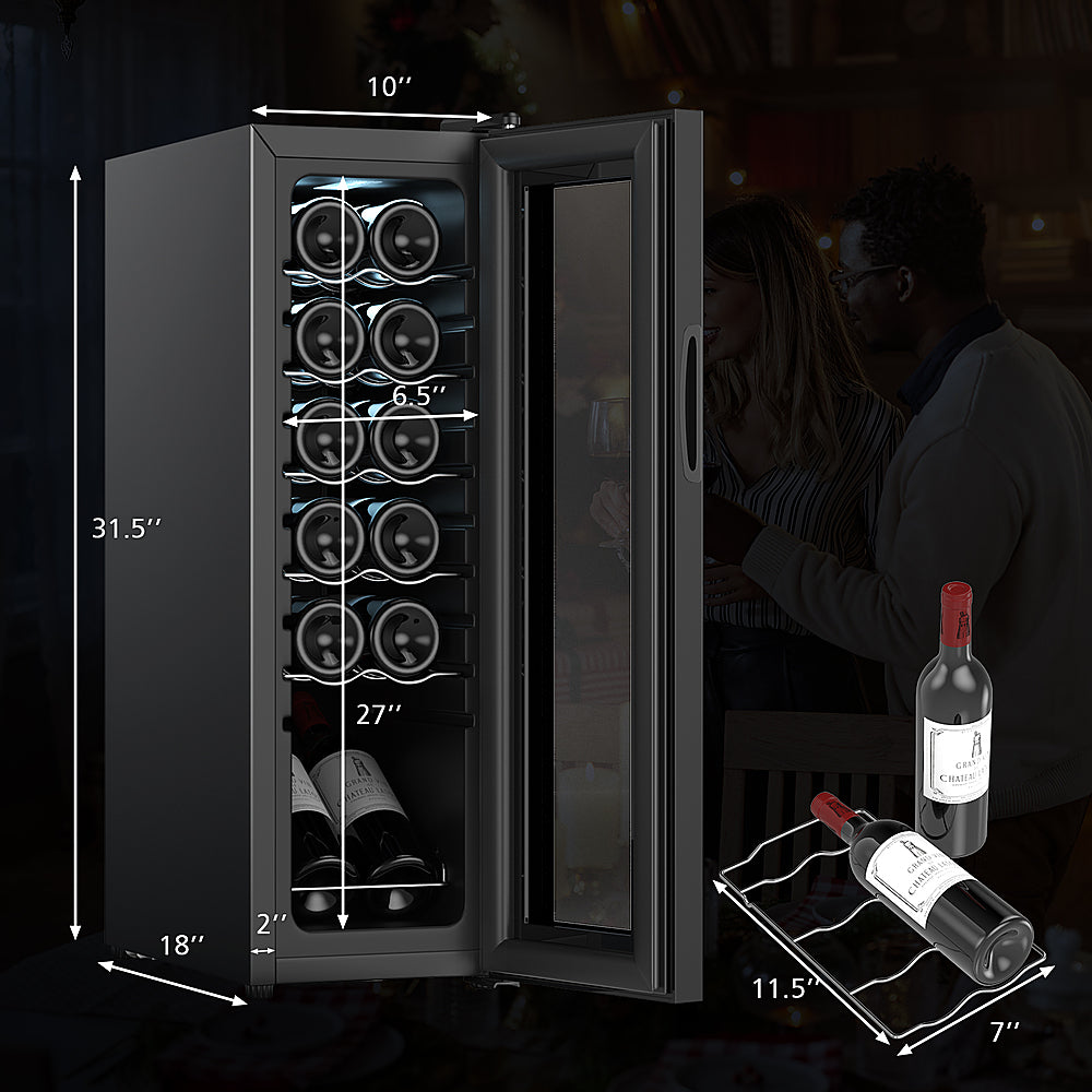 Costway - 12 Bottle Compressor Wine Cooler Refrigerator Large Freestanding Wine Cellar - Black_1