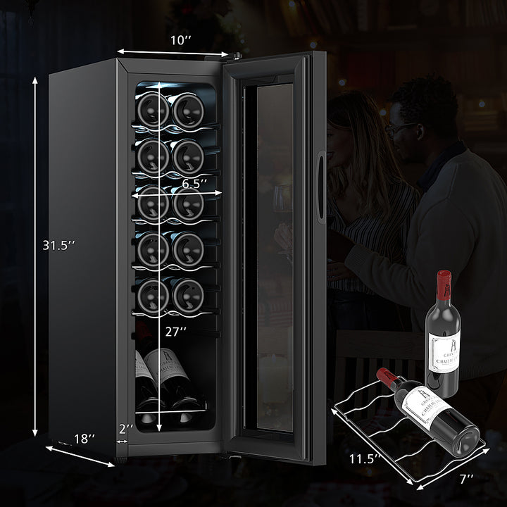 Costway - 12 Bottle Compressor Wine Cooler Refrigerator Large Freestanding Wine Cellar - Black_1