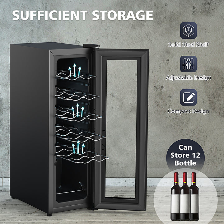 Costway - 12 Bottle Compressor Wine Cooler Refrigerator Large Freestanding Wine Cellar - Black_5