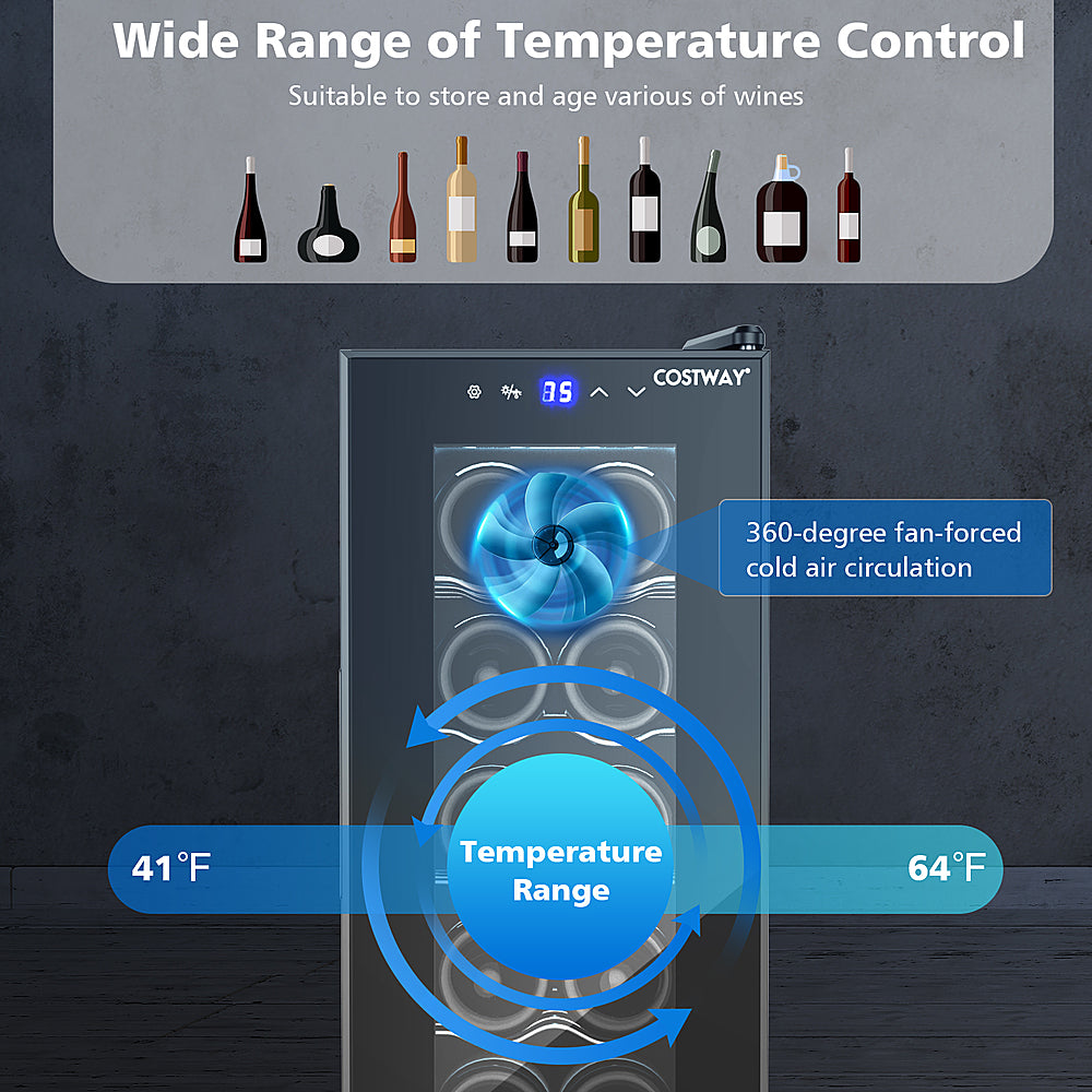 Costway - 12 Bottle Compressor Wine Cooler Refrigerator Large Freestanding Wine Cellar - Black_6