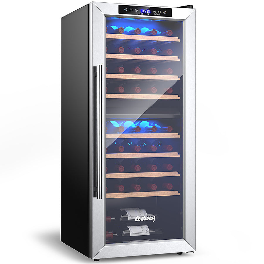 Costway - 43 Bottle Wine Cooler Refrigerator Dual Zone Temperature Control w/ 8 Shelves - Black_0