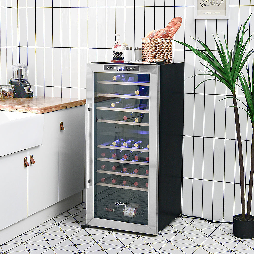 Costway - 43 Bottle Wine Cooler Refrigerator Dual Zone Temperature Control w/ 8 Shelves - Black_1