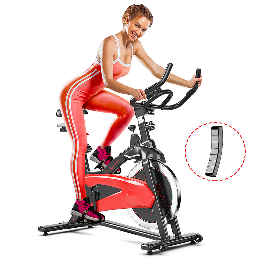 Costway - Magnetic Exercise Bike Fitness Cycling Bike W/35Lbs Flywheel Home Gym - Red/Black_0