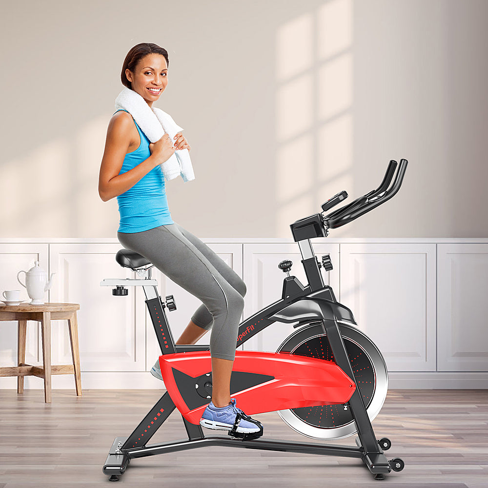 Costway - Magnetic Exercise Bike Fitness Cycling Bike W/35Lbs Flywheel Home Gym - Red/Black_1