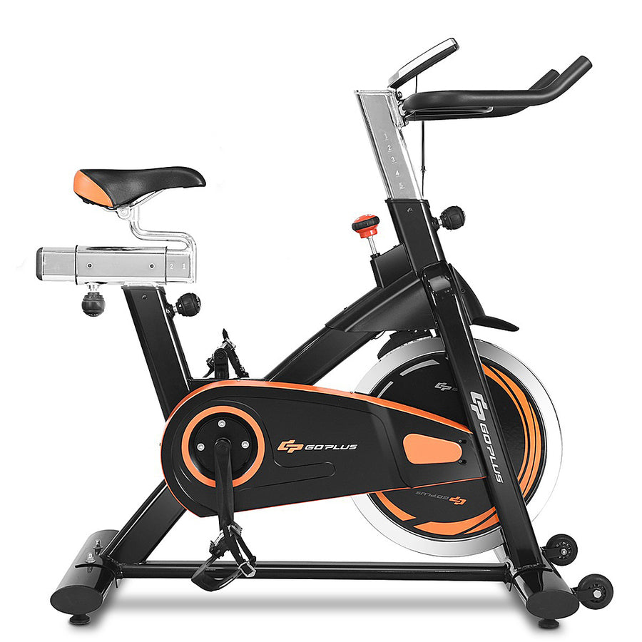 Costway - Exercise Bike Cycle Trainer Indoor Workout Cardio Fitness Bicycle Stationary - Orange&Black_0