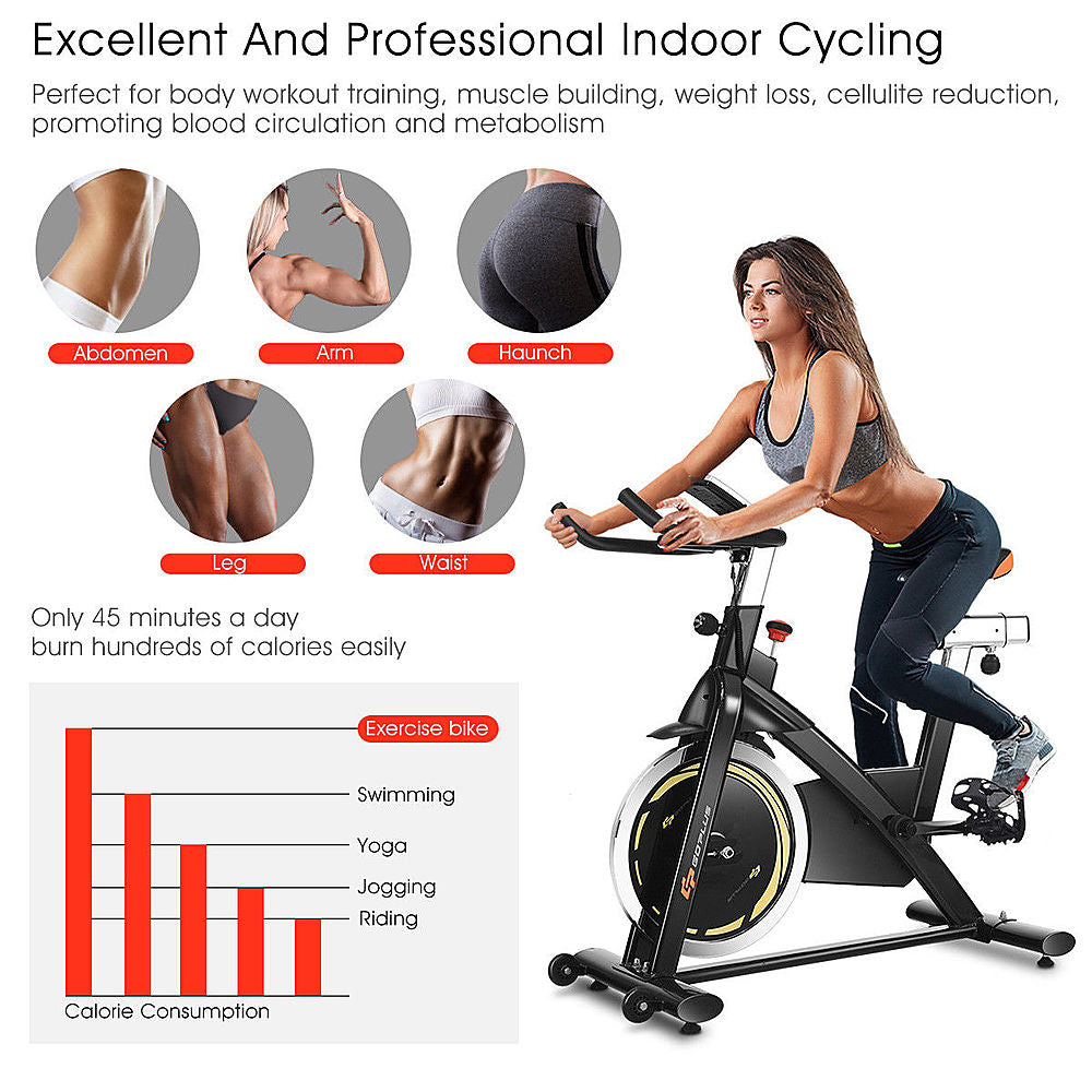 Costway - Exercise Bike Cycle Trainer Indoor Workout Cardio Fitness Bicycle Stationary - Orange&Black_1