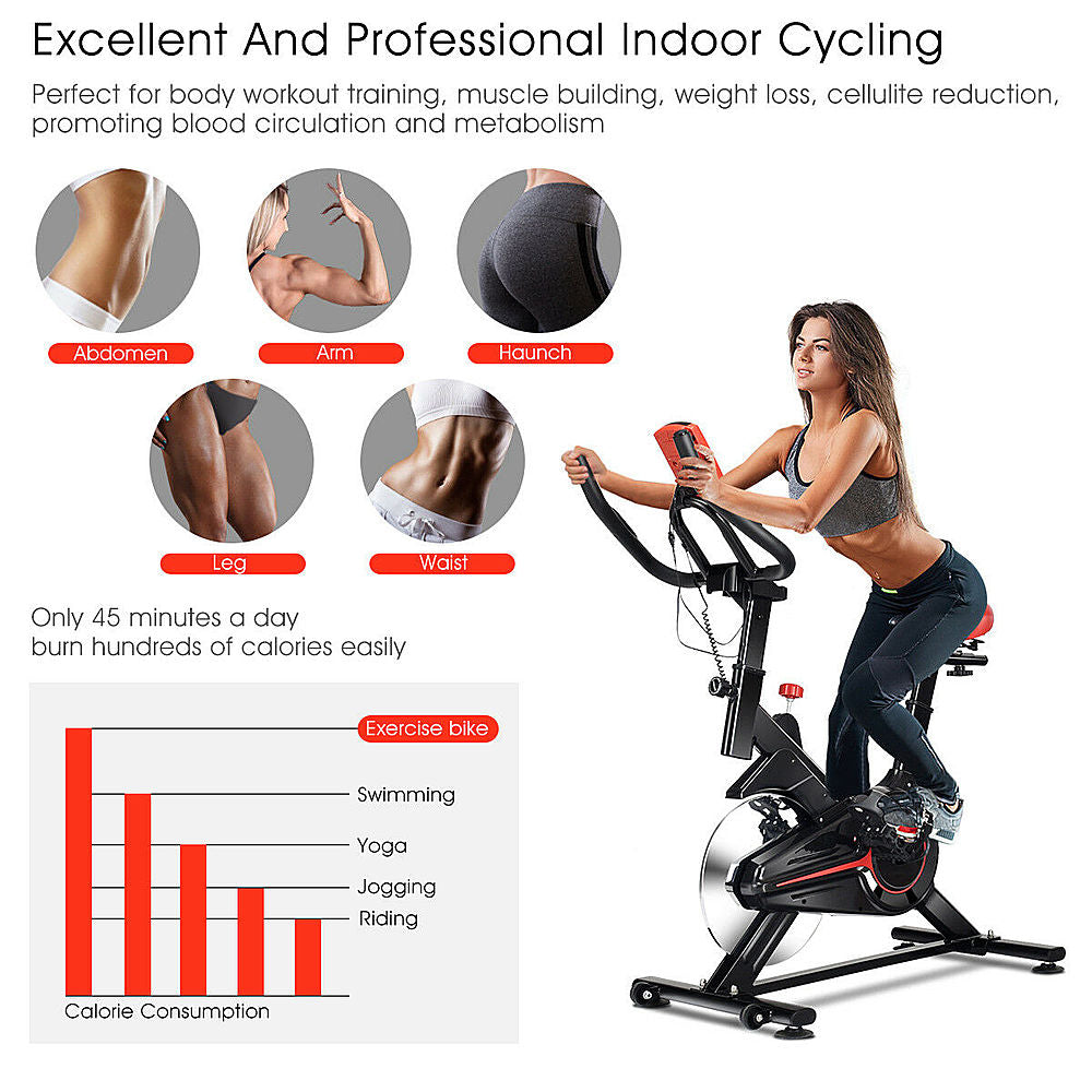 Costway - Indoor Cycling Bike Exercise Cycle Trainer Fitness Cardio Workout LCD Display - Black + Red_1