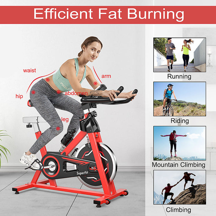 Costway - Stationary Indoor Fitness Cycling Bik w/ LCD Monitor - Black/Red_1