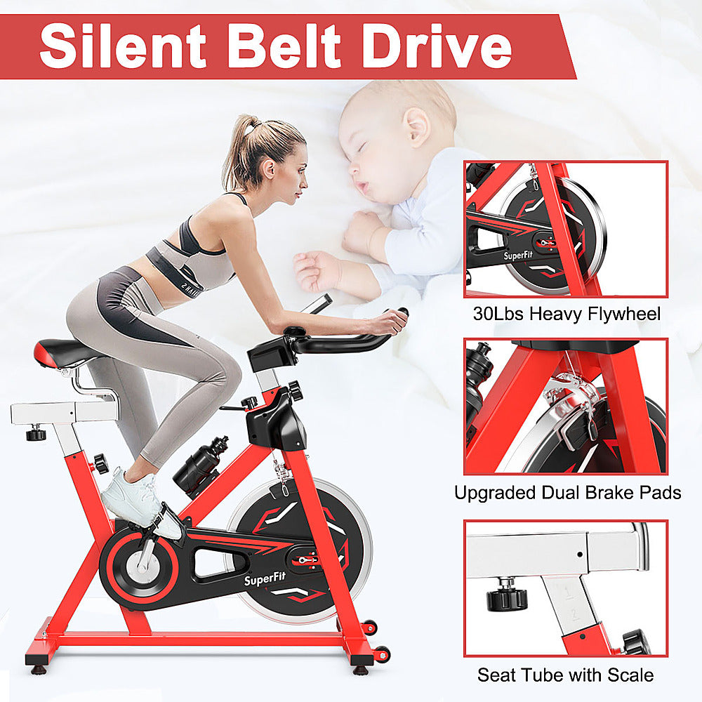 Costway - Stationary Indoor Fitness Cycling Bik w/ LCD Monitor - Black/Red_2