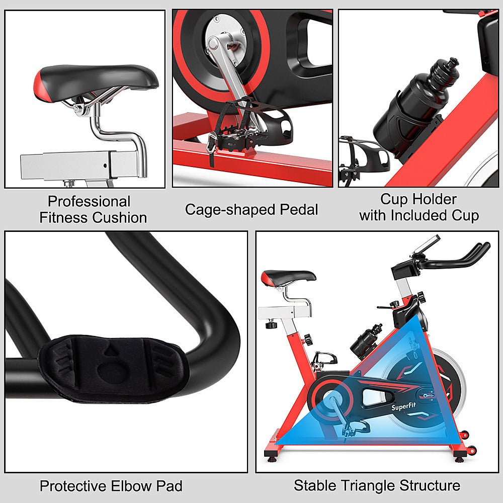 Costway - Stationary Indoor Fitness Cycling Bik w/ LCD Monitor - Black/Red_4