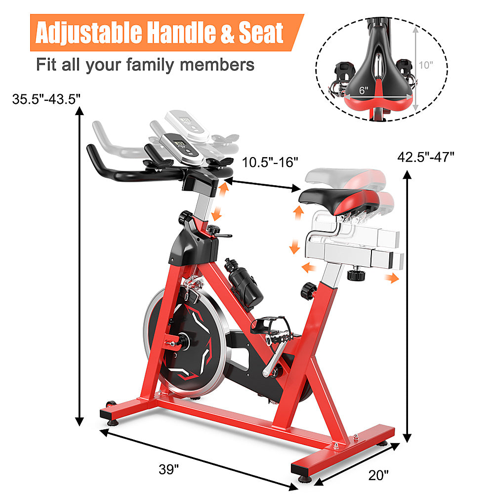 Costway - Stationary Indoor Fitness Cycling Bik w/ LCD Monitor - Black/Red_6